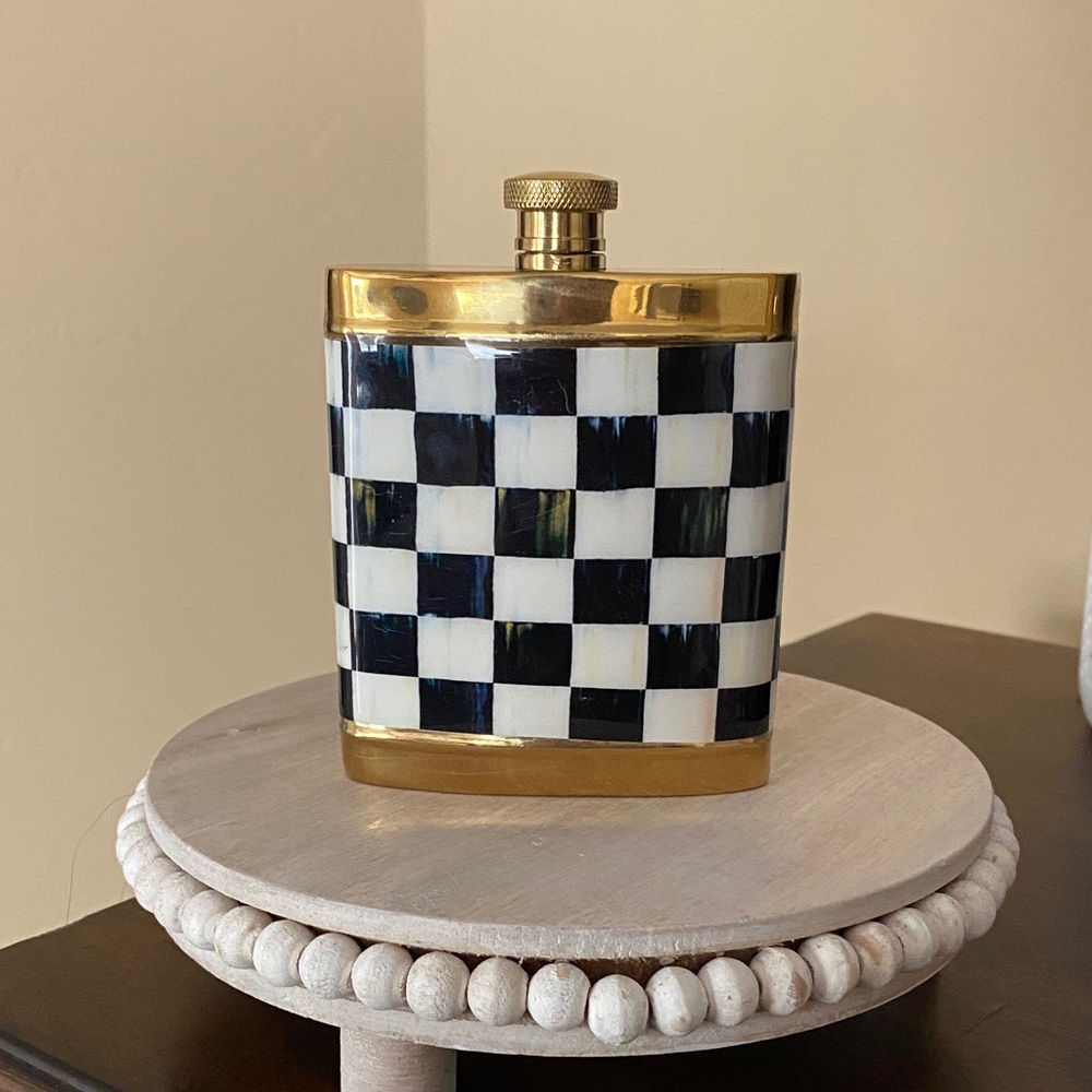 Mackenzie-Childs Courtly Checkered Flask with Gold Accents